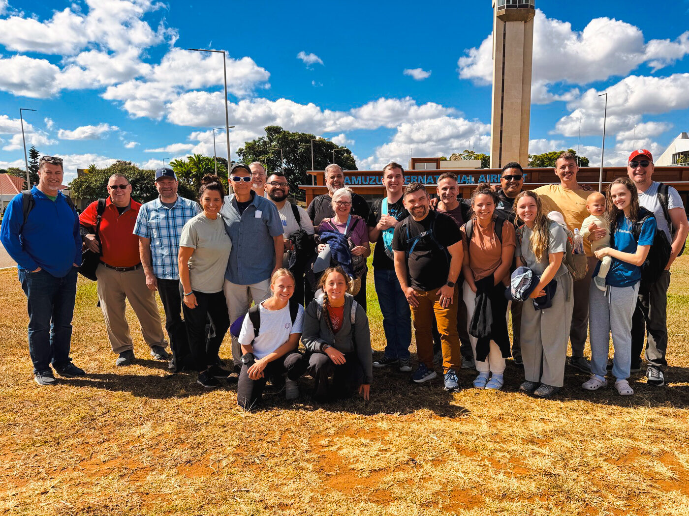 The Cross Keys Baptist mission team gathered outside Kamuzu International Airport in Malawi shortly after arrival
